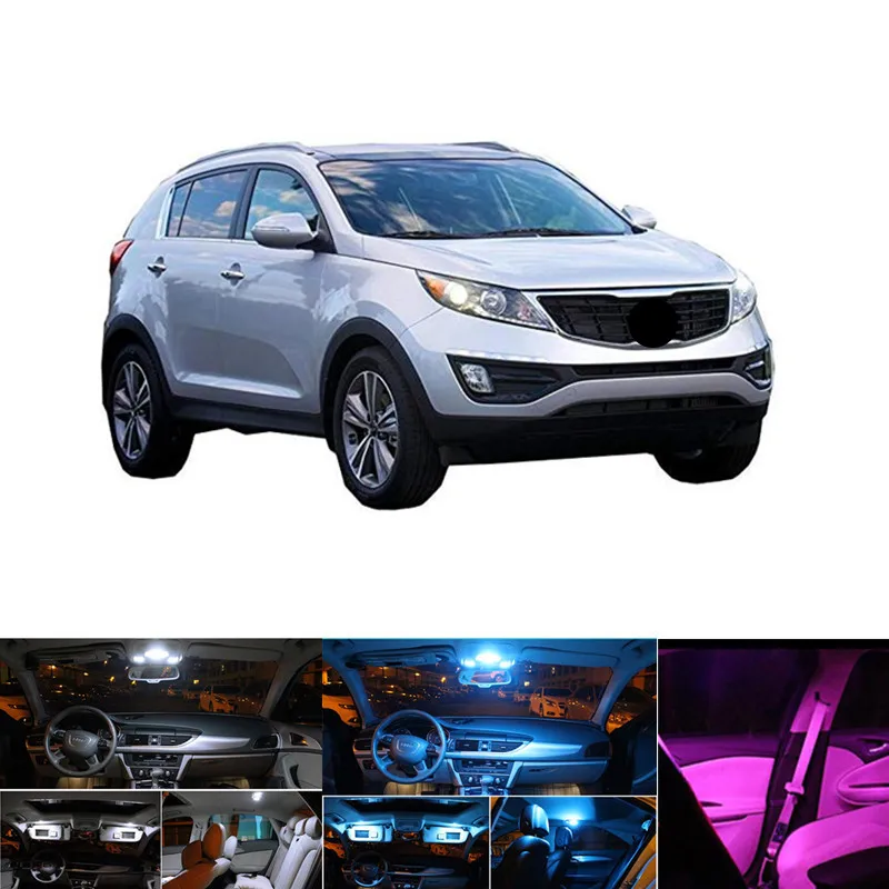 

9Pcs White Ice Blue LED Lamp Car Bulbs Interior Package Kit For 2011-2016 Kia Sportage Map Dome Trunk Glove Box Light 12v
