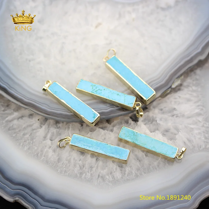 

10PCS 7x32mm Rectangle Blue Turquoises Pendants for Necklace,Raw Howlite Magnesite with Gold Bails Copper Charms Earrings HS02
