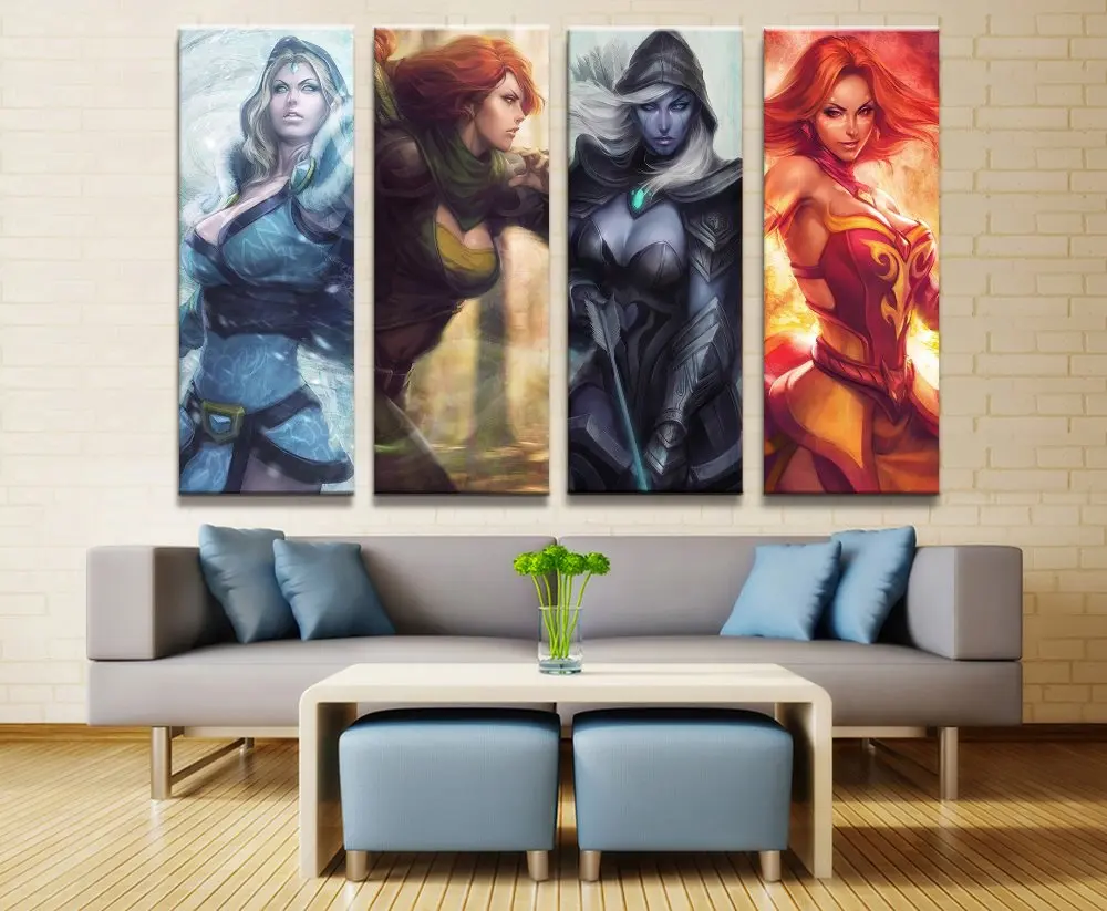  4 Panel DOTA 2 Game Canvas Printed Painting For Living Room Wall Art Home Decor HD Picture Artworks