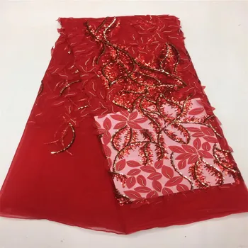 

Free shipping Africa Swiss lace fabric yarn of high quality red sequins fashion wedding 5 yards French lace fabrics H117-2