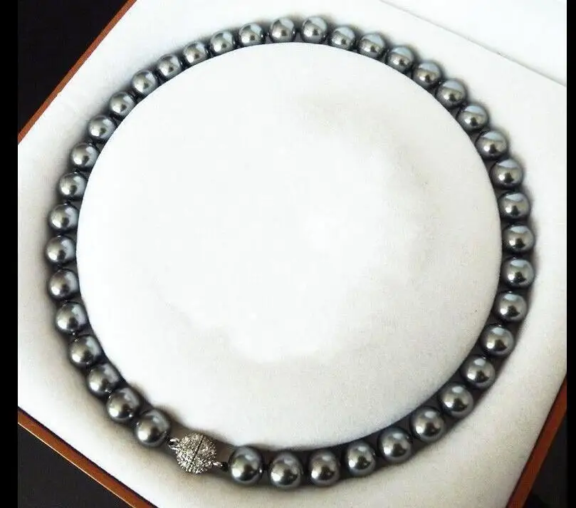

10X10 jewerly free shipping AAA+ 8MM Dark gray SOUTH SEA SHELL PEARL NECKLACE 18"