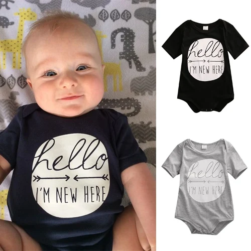 Боди для новорожденных мальчиков и девочек, летний хлопковый комбинезон с короткими рукавами и надписью «Hello» для малышей, одежда для подвижных игр