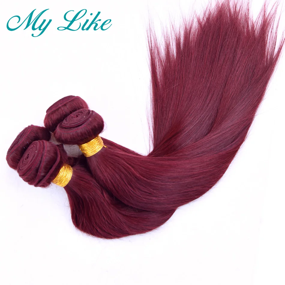 My Like Pre-colored Peruvian Hair 4 Bundles 99j Burgundy Non-remy Human Hair Extensions Wine Red Straight Hair Weave Bundles