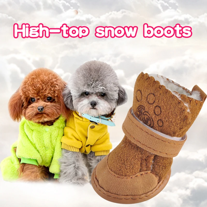 

4PCS/set Non-slip Pet Dog Cat Cotton Snow Boots Warm Winter Thick Soft Bottom Waterproof Teddy Dogs Shoes Suede For Small Pets