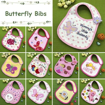 

New Baby Cotton Waterproof Bibs Lovely Butterfly Burp Cloth For Girls Sweet Birds Saliva Towels Infant Breastplate Baby Stuff