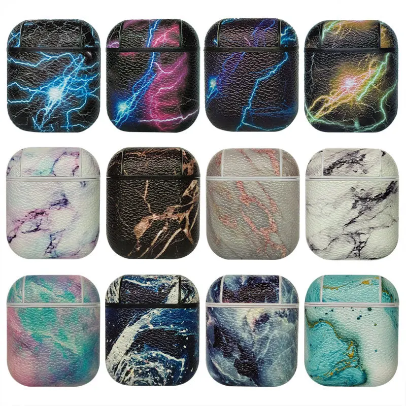 

1PCS Leather Marble Protective Cover For Airpods Bluetooth Wireless Earphone Charge Box Protective Cases Skin Accessories
