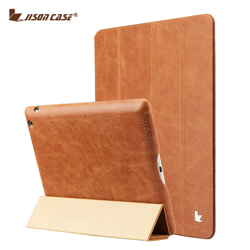 Jisoncase Genuine Leather Slim Case For iPad 2 3 4 Cover Quality Luxury Stand Smart Tablet