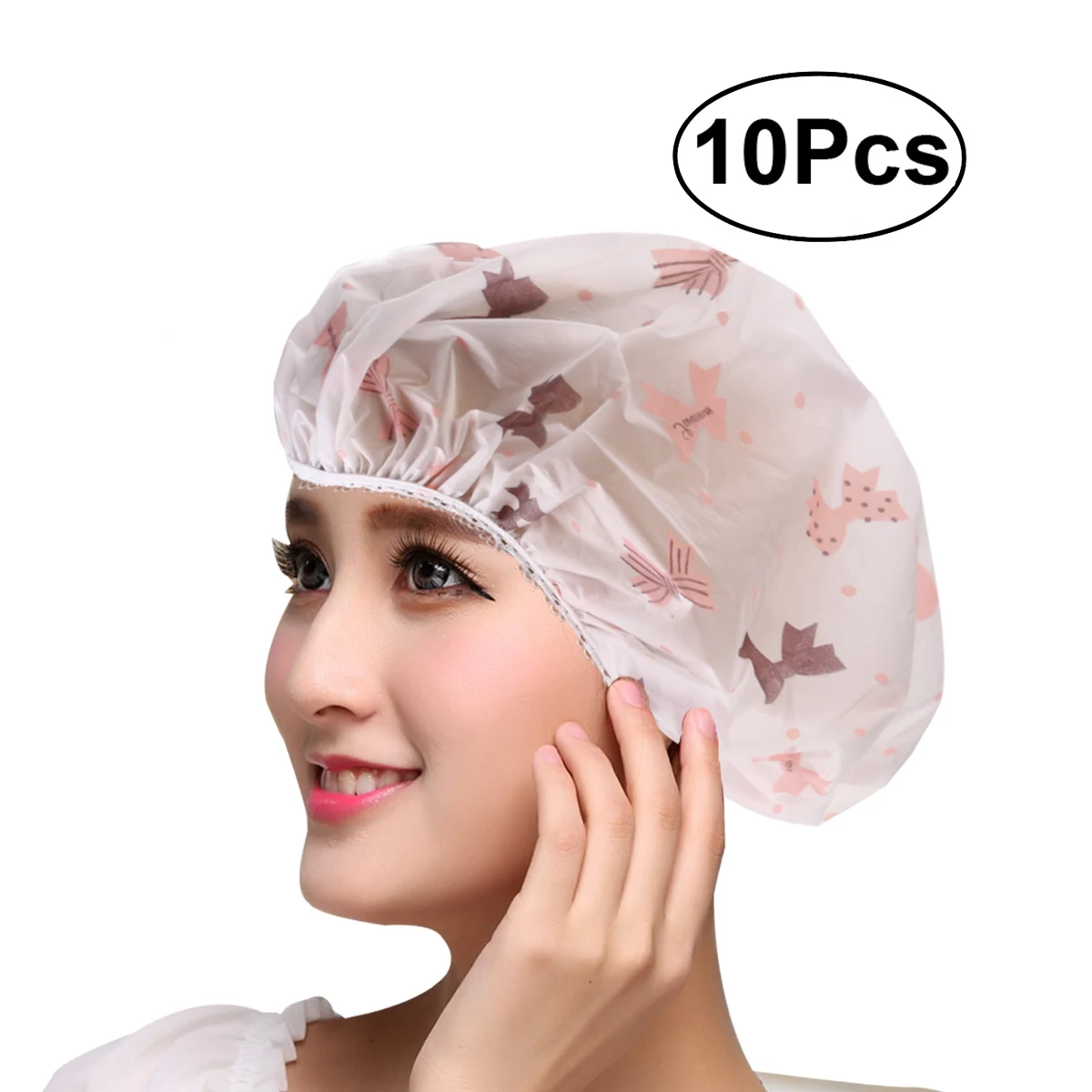 10pcs Women Waterproof Shower Bath Cap Hat With Bear Bowknot Balloon Cherry Design For Adult