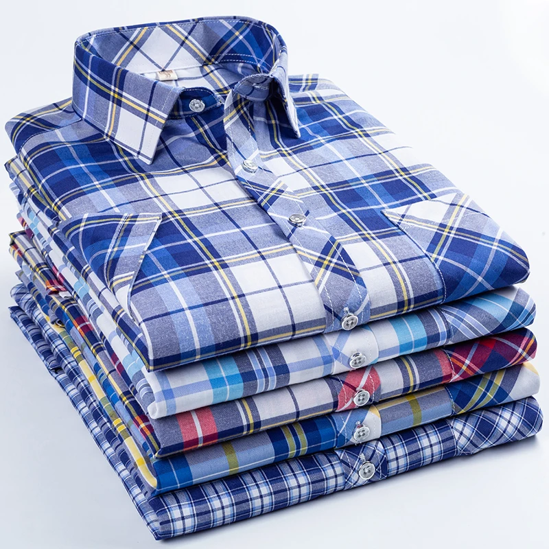 

2019 men's new button shirt with comfortable soft left breast pocket 100% cotton stylish business casual slim plaid shirt
