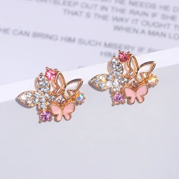 Elegant Cute Hollow Shiny Colorful Crystal Butterfly Stud Earrings For Women Girls Fashion Jewelry Women Earrings Brincos WX201