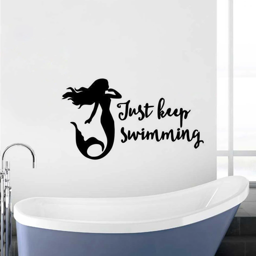 

Mermaid Wall Sticker Removable Vinyl Cute Interesting Just Keep Swimming Quote Wall Art Mural Bathroom Decoration Kids Room W446