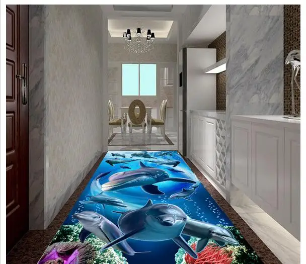 

Custom photo Waterproof floor wallpaper Dolphins floor tile of the ground 3d mural PVC wallpaper self-adhesion floor wallpaer