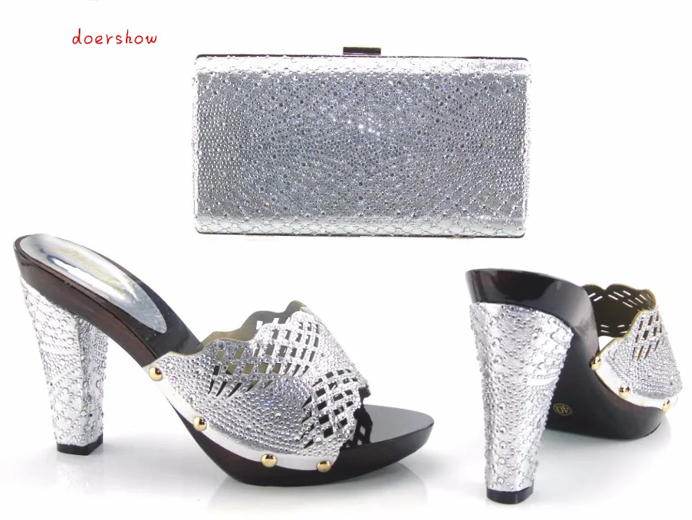 

doershow Free shipping by dhl !!! Matching Italian Shoe and Bag Set Attractive Women Shoe and Bag Set in sliver color AS1-28