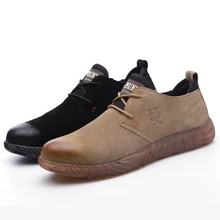 men big size breathable steel toe caps working safety shoes anti-pierce pig suede leather sneakers lace-up security boots zapato