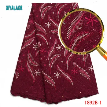 

African Cotton Fabric 2018 High Quality Swiss Voile Lace In Switzerland Cotton Fabric With Stone For Wedding Dress PGC1892B-1