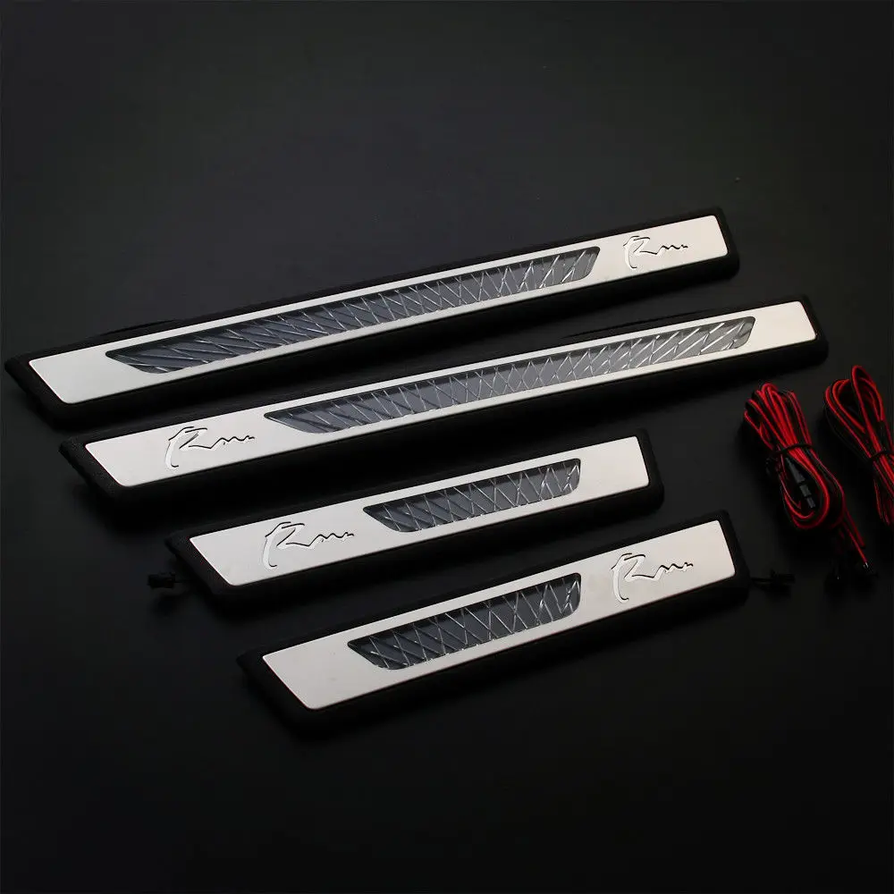 

4Pcs Red-Blue Illuminated LED Door Sill Scuff Plate Guard Chrome Styling Interior Mouldings Sticker For Toyota RAV4 2014-2017