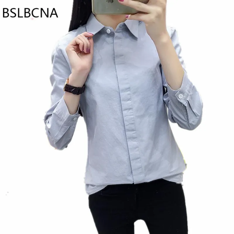 

2019 Autumn Winter Korean Style Long Sleeve Cotton Bottoming Clothes Loose Fashion Turn Down Collar Women Tops And Blouses A281