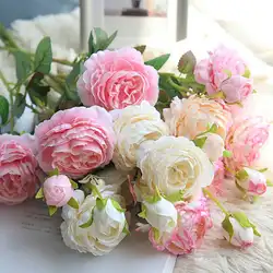 Красивая Роза Пион Искусственные Шелковые цветы Малый букет цветов вечерние Весна Свадебные украшения mariage поддельные цветок