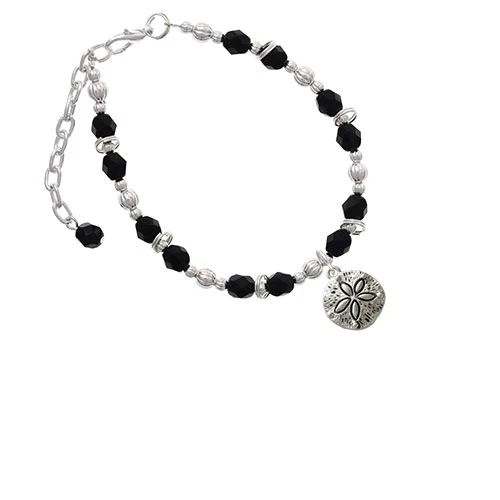 Silvertone Antiqued Sand Dollar Black Beaded Bracelet