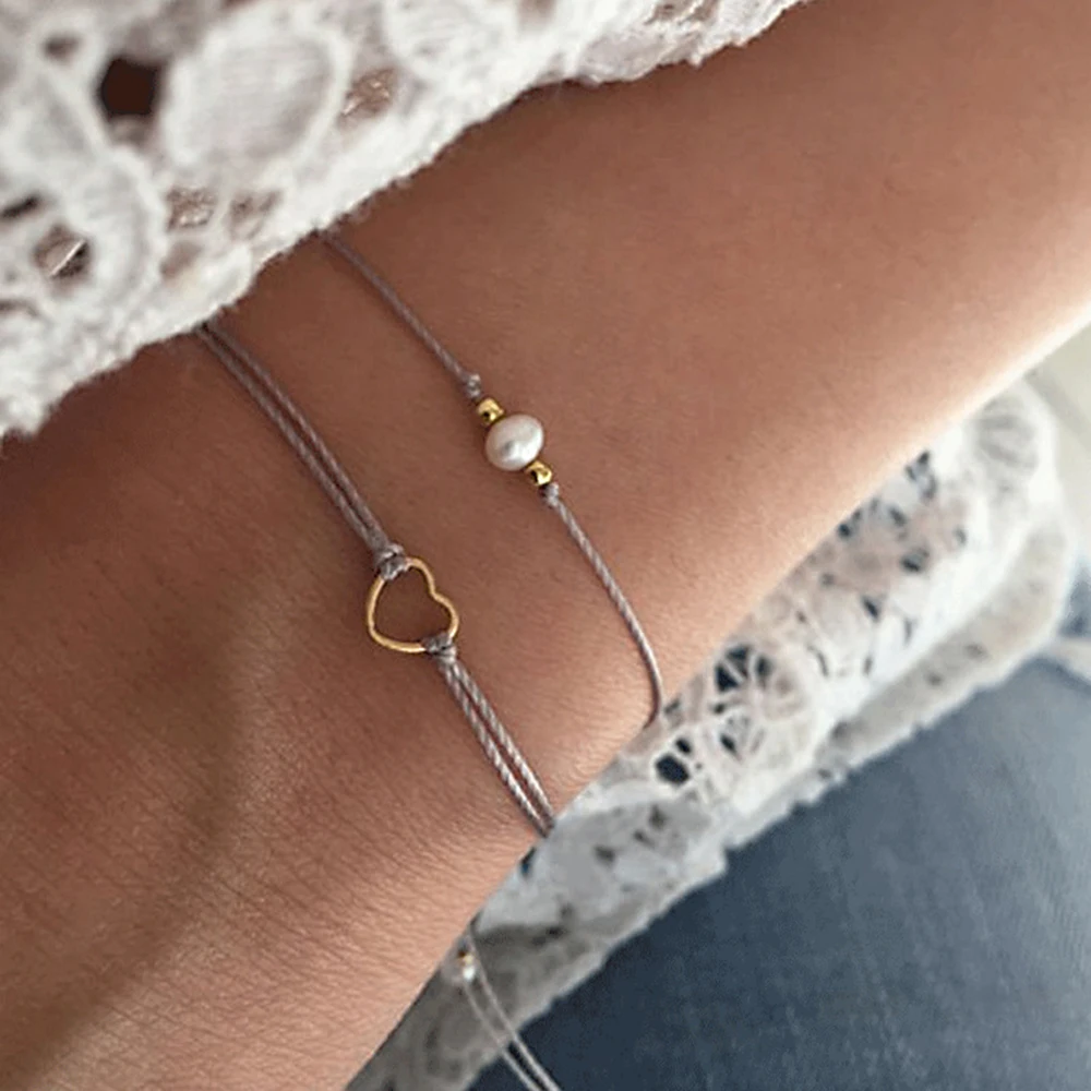 

Heart Bead Bracelet Black Grey Handmade Jewelry Multicolor Rope Adjustable String Lucky Bracelet For Women Female Jewelry Gifts