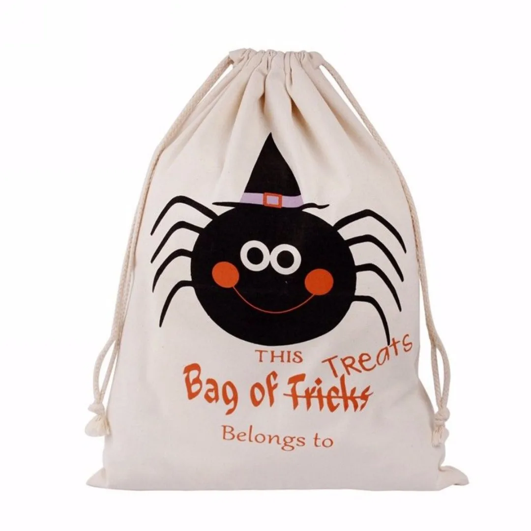 1pc Halloween Pumpkin Spider Canvas Bag Beam Port Drawstring Sack Candy Gift Bag New