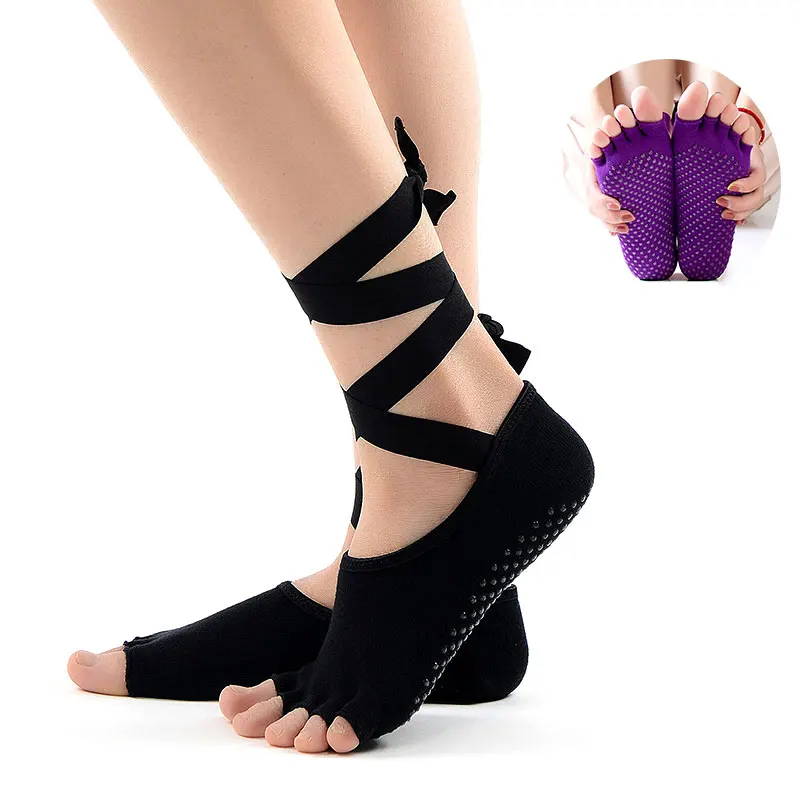 ★ Anti Slip Bandage Женщины Спорт Йога Носки 5 Пальцев Пальцев Ног скольжения Фитнес Теплые Носки Трен ①