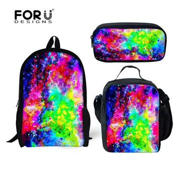

FORUDESIGNS Universe Galaxy Space Star 3D Fashion Backpack Primary Students School Bags Canvas 3PCS/Set Children Schoolbags Book