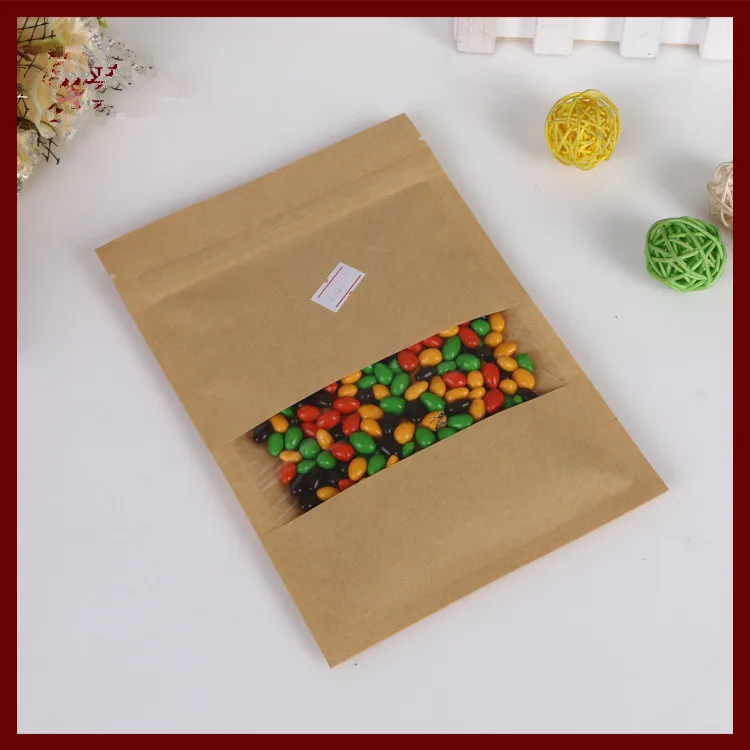 

14*22 10pcs brown self zip lock kraft paper bags with window for gifts sweets and candy food tea jewelry retail package paper