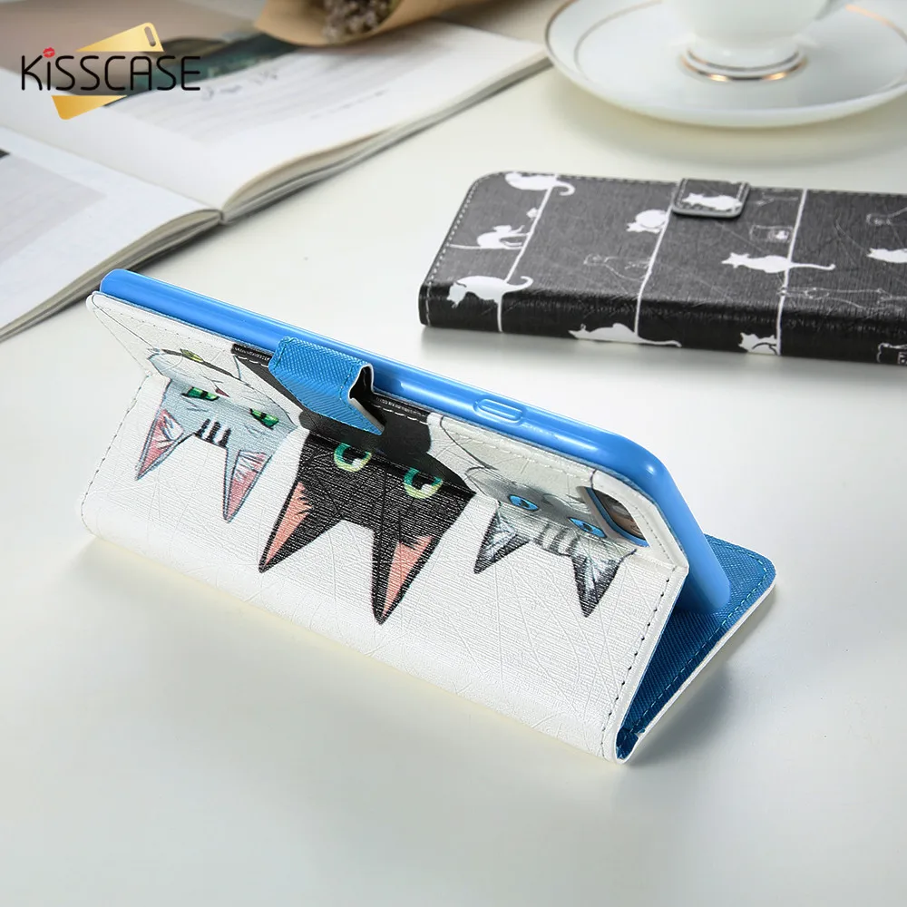 

KISSCASE Flip Leather Case For iPhone 7 7 Plus Cute Cat Cartoon Wallet Phone Cases For iPhone 5 6 6S Kickstand Coque Accessories