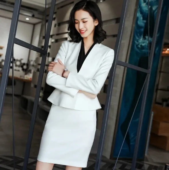 2 Pieces Set Outfit Female Business Work Blazer Suit With Skirt Pants Black White Gray Office Lady Formal Trouser Skirt Suit 4XL