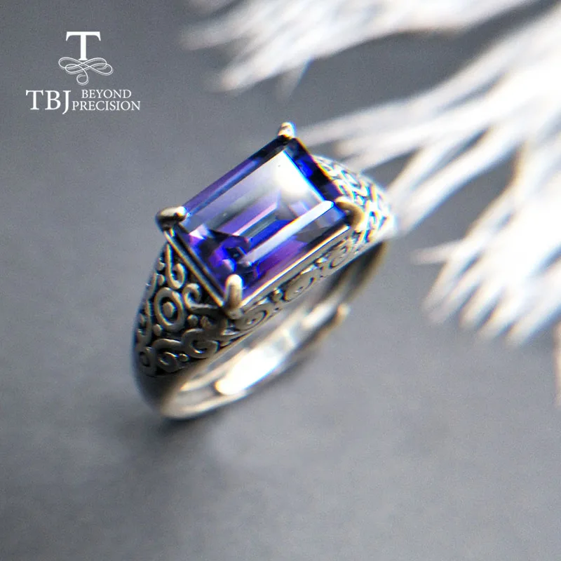 TBJ, new blue topaz gemstone Ring 925 sterling silver fine jewelry gift classic design for women mom - Цвет камня: Синий