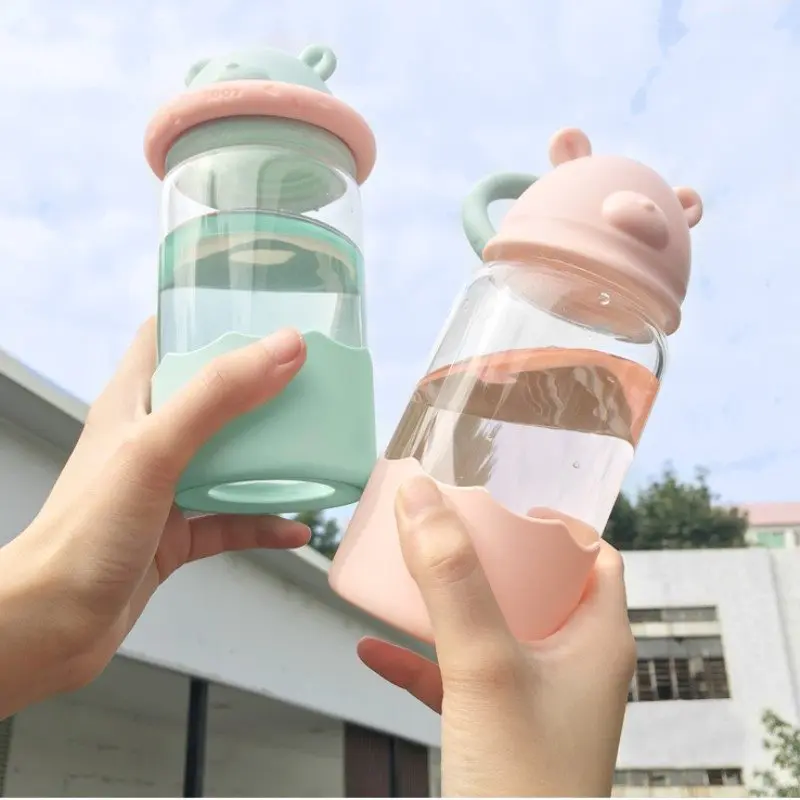 Water Bottle 340 Ml Cartoon Bear Glass Bottle Portable Outdoor Travel School  Glass Water Bottle  Hydro Flask Mugs and Cups