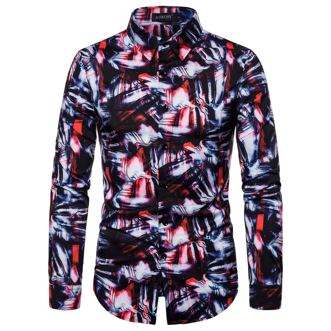 

YS021 European Spring and Autumn Clothing Plus Size Men's Lapel Long Sleeve Digital Printing Shirt
