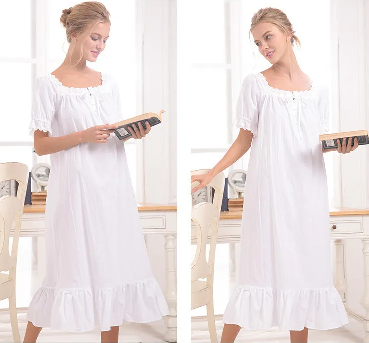 

white/gray 2018 Brand Comfy Sleep Lounge Women Sleepwear Cotton Long Nightgown Sexy Home Dress Lady Elegant Nightdress Plus Size