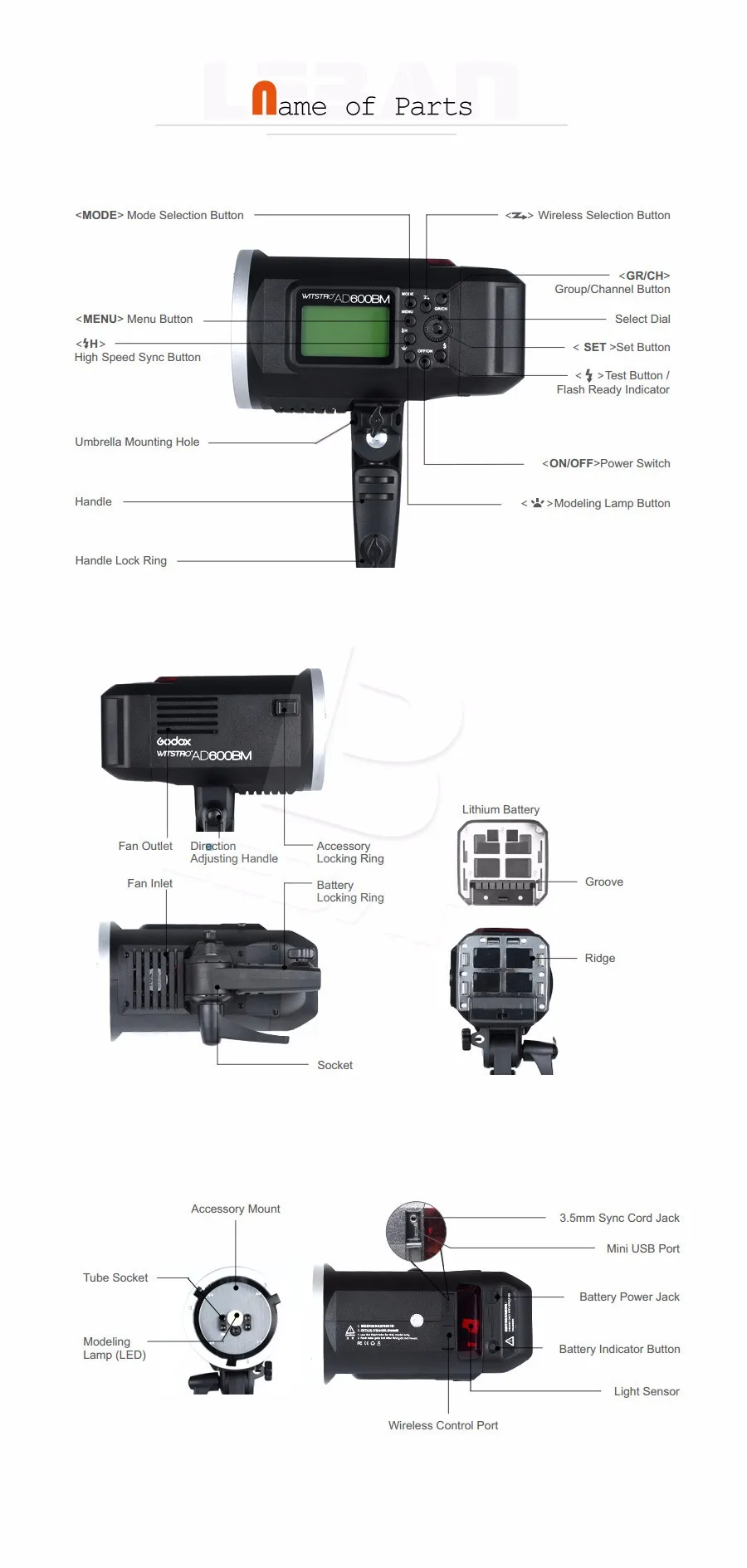 Godox AD600BM Bowens Mount 600Ws GN87 Высокоскоростная синхронизация наружной вспышки стробоскопа с 2,4G беспроводной системой X, аккумулятор 8700 mAh