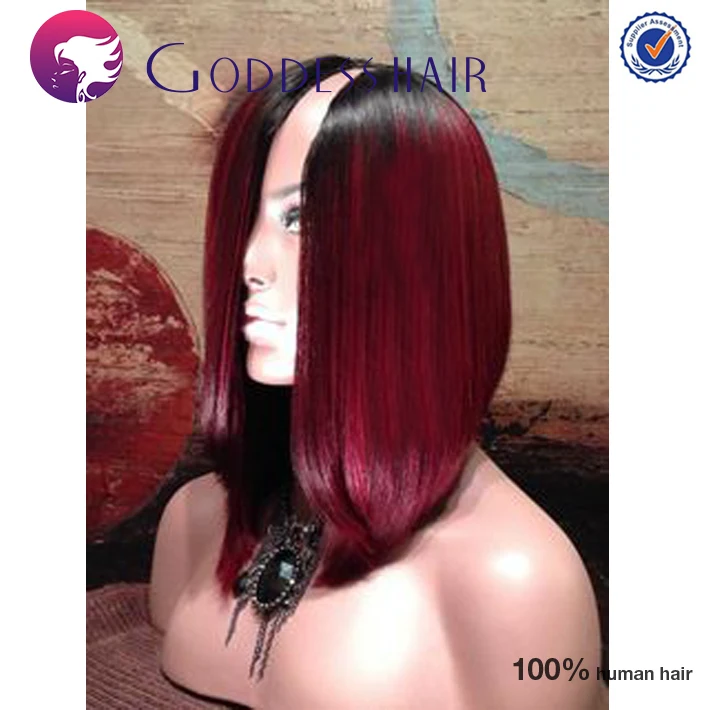 

Ombre U part wig Brazilian straight u part wig red&black 130% density short bob lace wigs human hair for black women