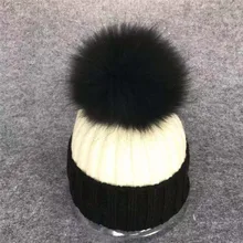 Шапочка с меховым помпоном, женская шапка с помпоном, теплая шапка с помпоном, вязаная шапка, толстые меховые шапочки из натурального енота