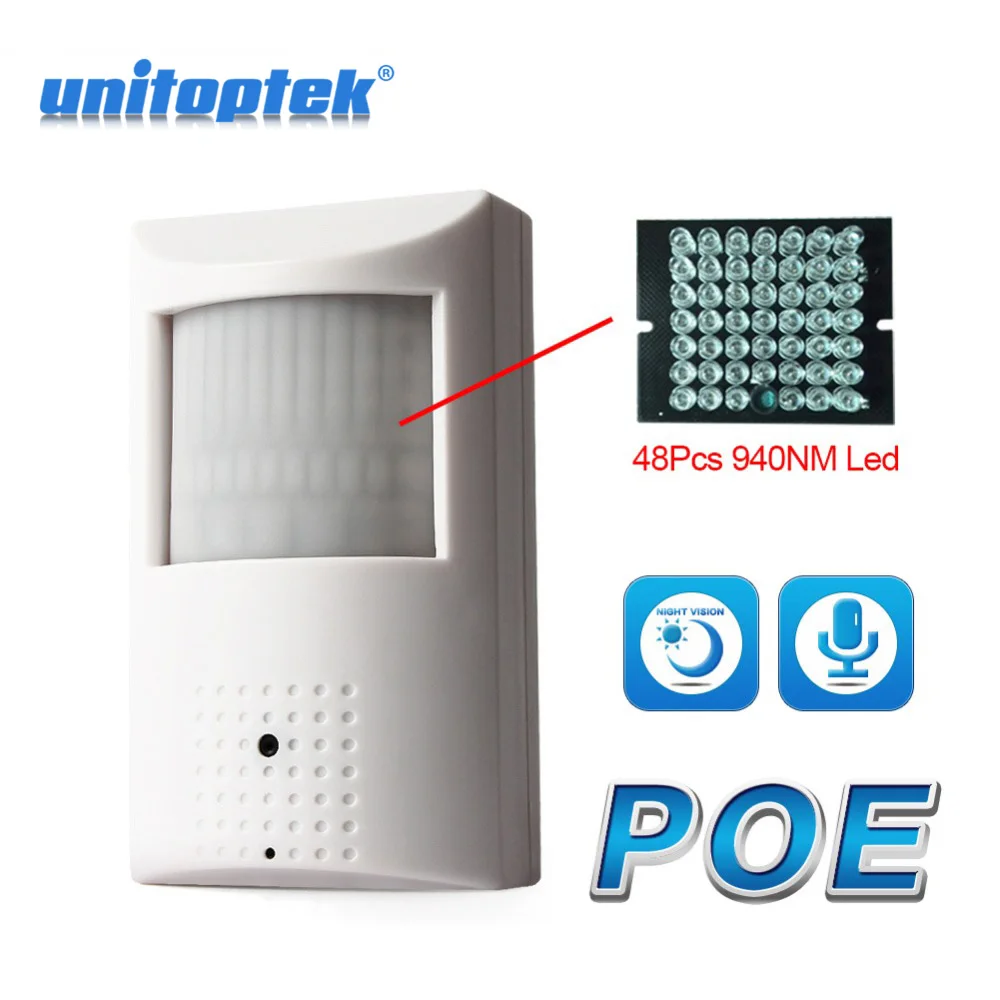 

PIR STYLE HD 720P IP Camera POE Audio 1.0MP P2P Function Security Camera Night Vision IR 10m 940nm Leds,With Microphone