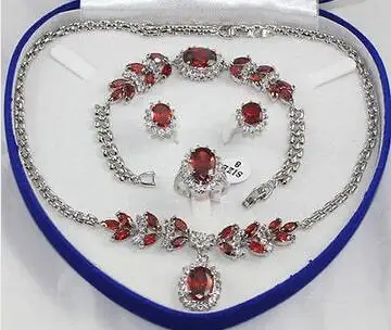 

Free Shipping >> Noblest 18K White Gold GP Inlay Red Crystal Necklace Bracelet Earring Ring Nobox