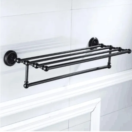 

Black Oil Brushed Fixed Bath Towel Holder Wall Mounted Towel Rack 60 cm Towel Shelf Bathroom Accessories Luxury Brass Towel Rail