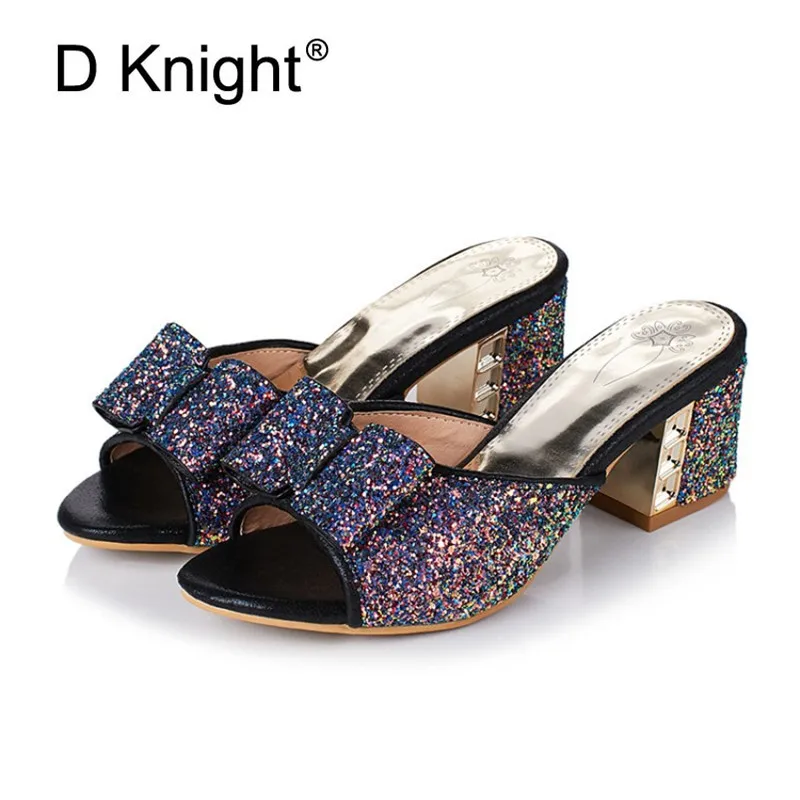 2018 Female Slippers Sepuined Cloth Sandals Summer Shoes Women Mules Lady Flip Flops Black High Heeled Slides Shoes Plus Size 43 (3)