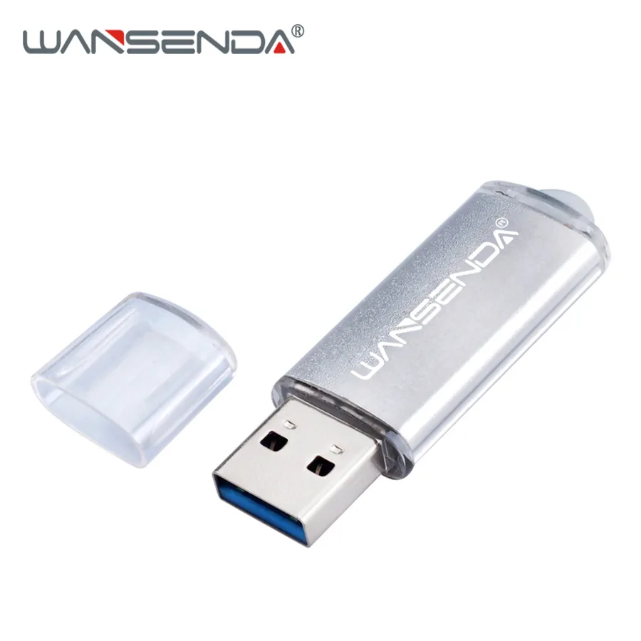 WANSENDA, USB 3,0, USB флеш-накопитель, металлическая ручка, 256 ГБ, 128 ГБ, 64 ГБ, 32 ГБ, 16 ГБ, 8 ГБ, внешний накопитель, флешка, Usb флешка, диск памяти - Цвет: Серебристый