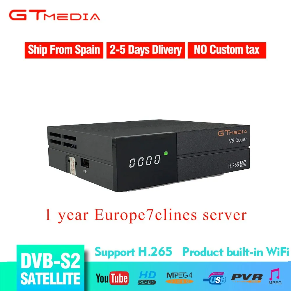 

GTMEDIA DVB S2 Satellite Receiver FREESAT V9 Super H.265 HD 1080p Support CCCAM DVB S2 Set Top Box + Free 1 Year 7 Lines Server