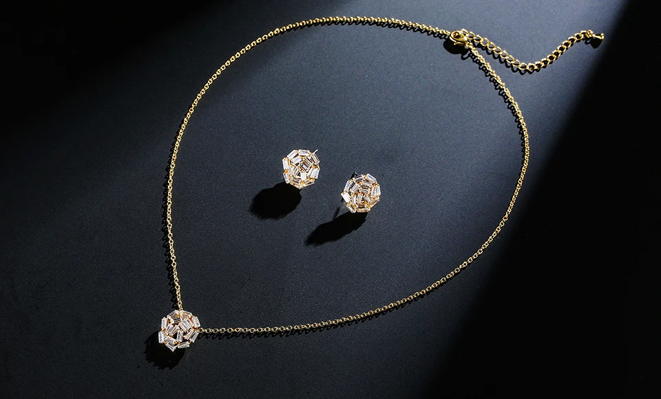 ZAKOL Свадебные ювелирные изделия цвета розового золота с AAA кубическим цирконием ожерелье/серьги Ювелирные наборы для женщин Aretes FSSP342
