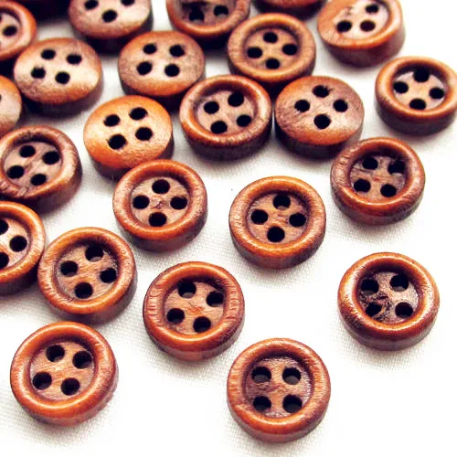 

suoja 8mm 50pcs/lot Mini Brown Wood Buttons 4 Holes Craft Clothe Sewing Decor Button