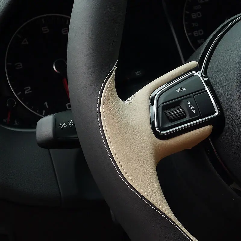 Блестящие пшеницы Черный Бежевый кожаный чехол рулевого колеса автомобиля для