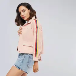 2018 осень Повседневное модные панк-рок Стиль High Street женские куртки прямо нагрудные Цвет блока кнопку карман для девочек розовый Cotas