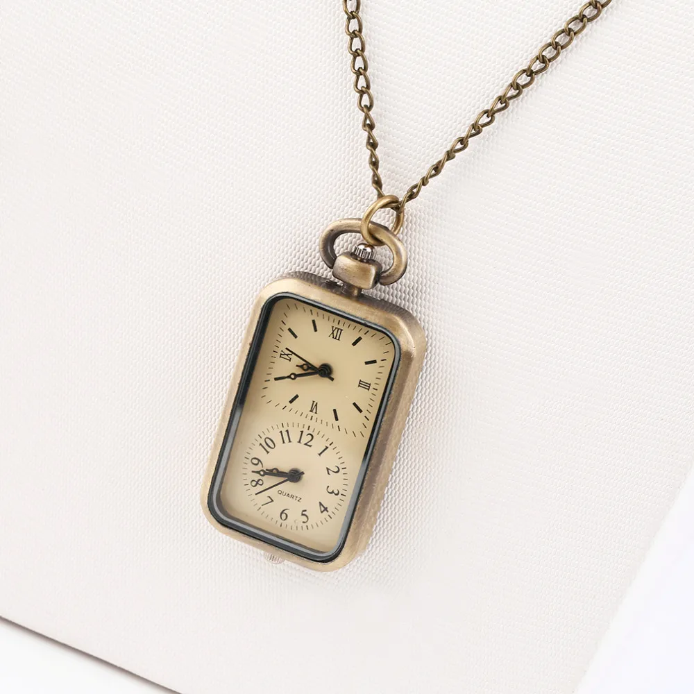 2018 Мода античная бронза двойной-часы творческий карман кварцевые фоб карманные часы с свитер Цепочки и ожерелья цепь