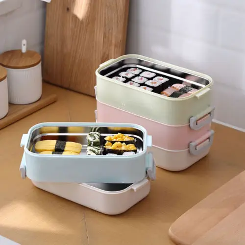 Stainless Steel Thermal Insulated Lunch Box Bento Food Container Layers