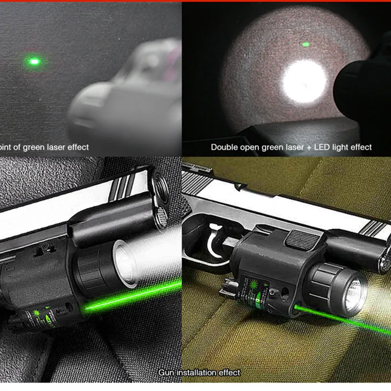 

2in1 Combo Tactical CREE Q5 LED Flashlight/LIGHT 200LM +Green Laser Sight For Pistol/Gun Handgun Mira Laser Para Pistola